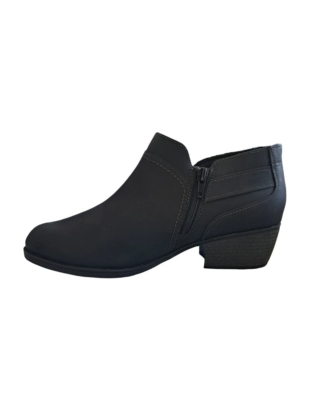 Clarks Charlten Grace Leather Black Ankle Boots Size 9W Wide Width New
